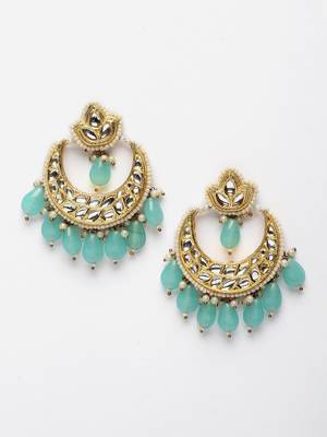 Blue & gold drop earring with kundan &  pearls 3