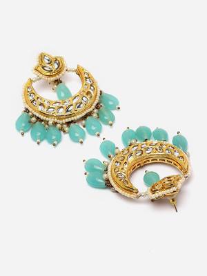 Blue & gold drop earring with kundan &  pearls 4