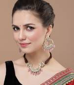 Pink & gold drop earring with kundan &  pearls