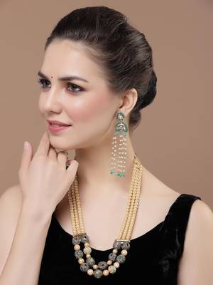 Blue & white drop earring with kundan &  pearls 1