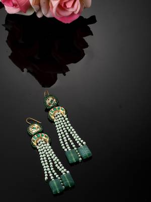 Blue & white drop earring with kundan &  pearls 2