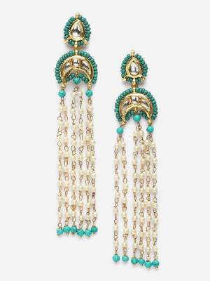 Blue & white drop earring with kundan &  pearls 3