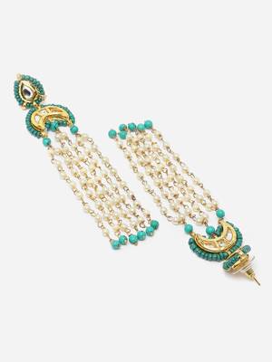 Blue & white drop earring with kundan &  pearls 4