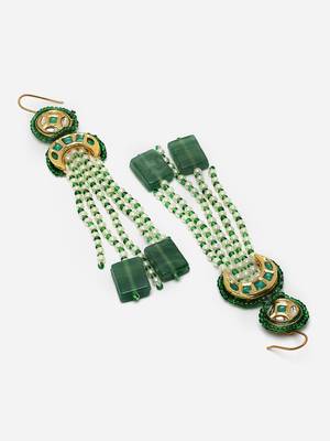 Green & white drop earring with kundan &  pearls 4
