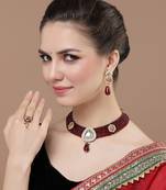 Maroon & red drop earring with kundan &  pearls