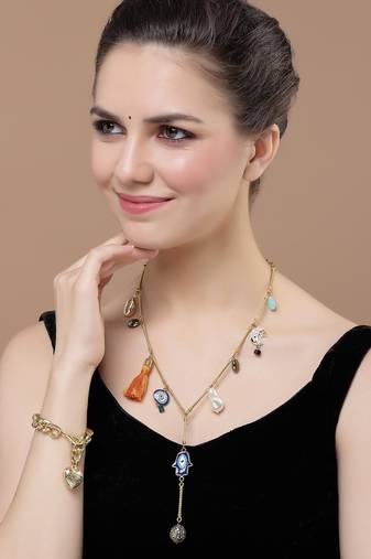 Gold & gold adjustable bracelet with kundan &  pearls