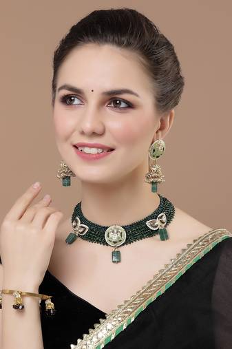 Gold & maroon designer bangle with pearls &  natural stones