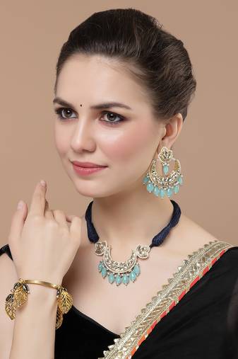 Gold & black designer bangle with kundan &  pearls
