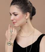 Green & gold adjustable hathphool with pearls &  natural stones