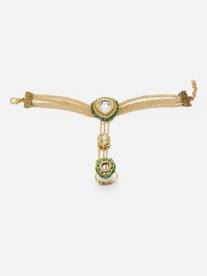 Green & gold adjustable hathphool with pearls &  natural stones 5