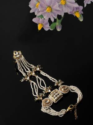Green & gold adjustable hathphool with kundan &  american diamonds 2