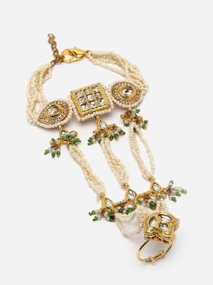 Green & gold adjustable hathphool with kundan &  american diamonds 3