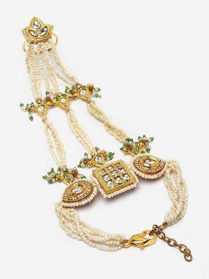 Green & gold adjustable hathphool with kundan &  american diamonds 4