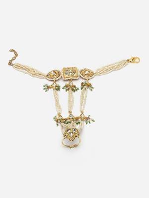 Green & gold adjustable hathphool with kundan &  american diamonds 5