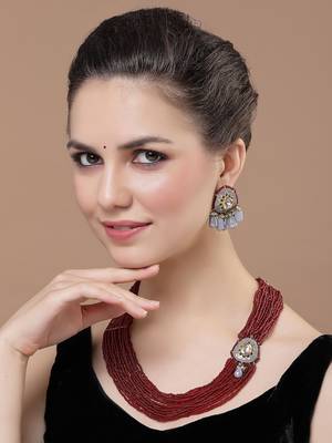 Red & gray layered necklace with kundan &  pearls 1