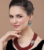 Red & gray layered necklace with kundan &  pearls