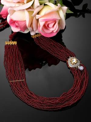 Red & gray layered necklace with kundan &  pearls 2