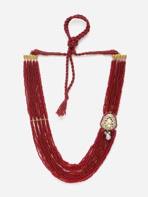 Red & gray layered necklace with kundan &  pearls 3