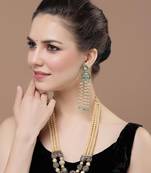 Green & pink layered necklace with kundan &  american diamonds