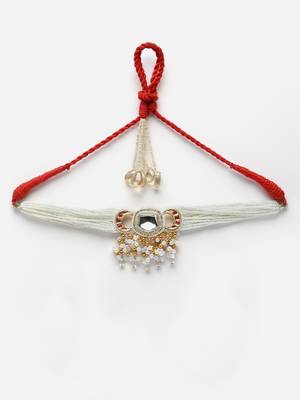 Red & white chokar necklace with kundan &  american diamonds 3