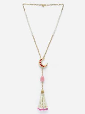 Red & pink haar necklace with pearls &  natural stones 3