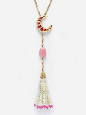 Red & pink haar necklace with pearls &  natural stones 4