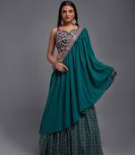 Green Sequin Embroidered Work Blouse and Viscose Fabric Batik Printed Unstitched Lahengha