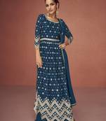 Dark teal color embroideried faux georgette semi stitched salwar suit