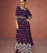 Purple color embroideried faux georgette semi stitched salwar suit