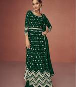 Green color embroideried faux georgette semi stitched salwar suit