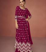 Cherry color embroideried faux georgette semi stitched salwar suit