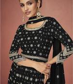 Black color embroideried faux georgette semi stitched salwar suit