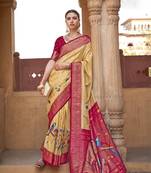 Kimisha women's yellow poly silk saree with unstitched blouse piece