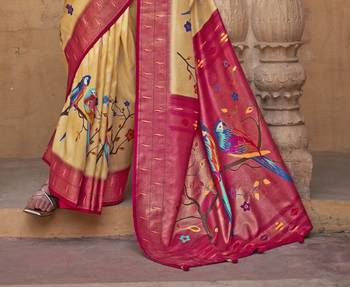 Kimisha women's yellow poly silk blend saree with unstitched blouse piece 3