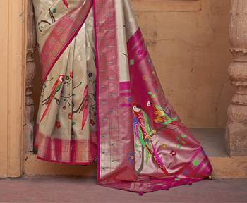 Kimisha women's beige poly silk blend saree with unstitched blouse piece 3