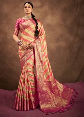 Beige silk blend Blend Saree With Unstitched Blouse Piece 1
