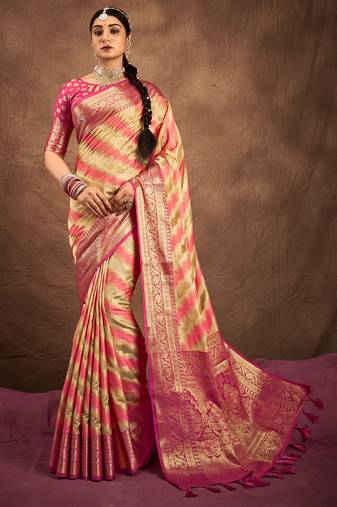 Beige silk blend Blend Saree With Unstitched Blouse Piece