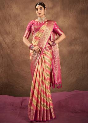 Beige silk blend Blend Saree With Unstitched Blouse Piece 2