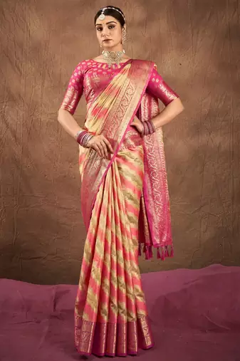 Beige silk blend Blend Saree With Unstitched Blouse Piece