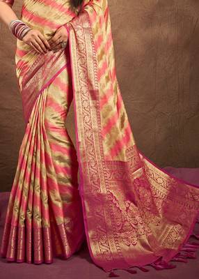 Beige silk blend Blend Saree With Unstitched Blouse Piece 4