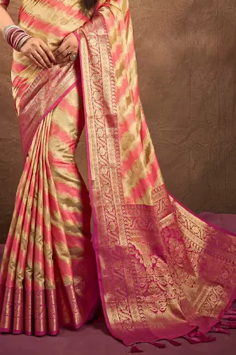 Beige silk blend Blend Saree With Unstitched Blouse Piece