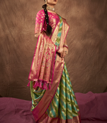 Mehandi silk blend Blend Saree With Unstitched Blouse Piece