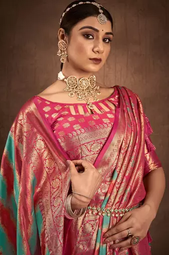 Rama silk blend Blend Saree With Unstitched Blouse Piece