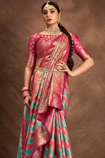 Rama silk blend Blend Saree With Unstitched Blouse Piece