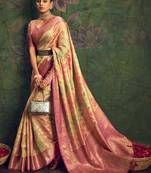 Kimisha women's gold silk saree with unstitched blouse piece