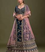 Blue Pink Embroidered Semi Stitched Lehenga Choli