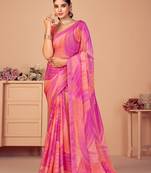 Pink digital printed chiffon fancy bollywood saree with blouse