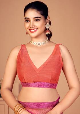 Pink digital printed chiffon fancy bollywood saree with blouse 4