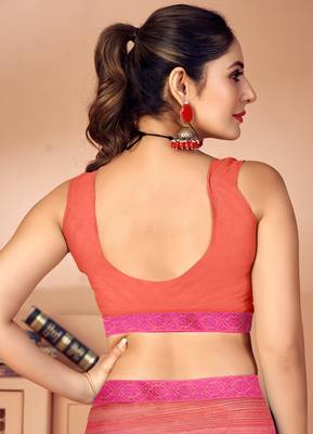 Pink digital printed chiffon fancy bollywood saree with blouse 5