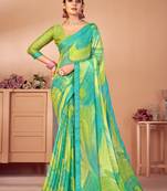 Green digital printed chiffon fancy bollywood saree with blouse